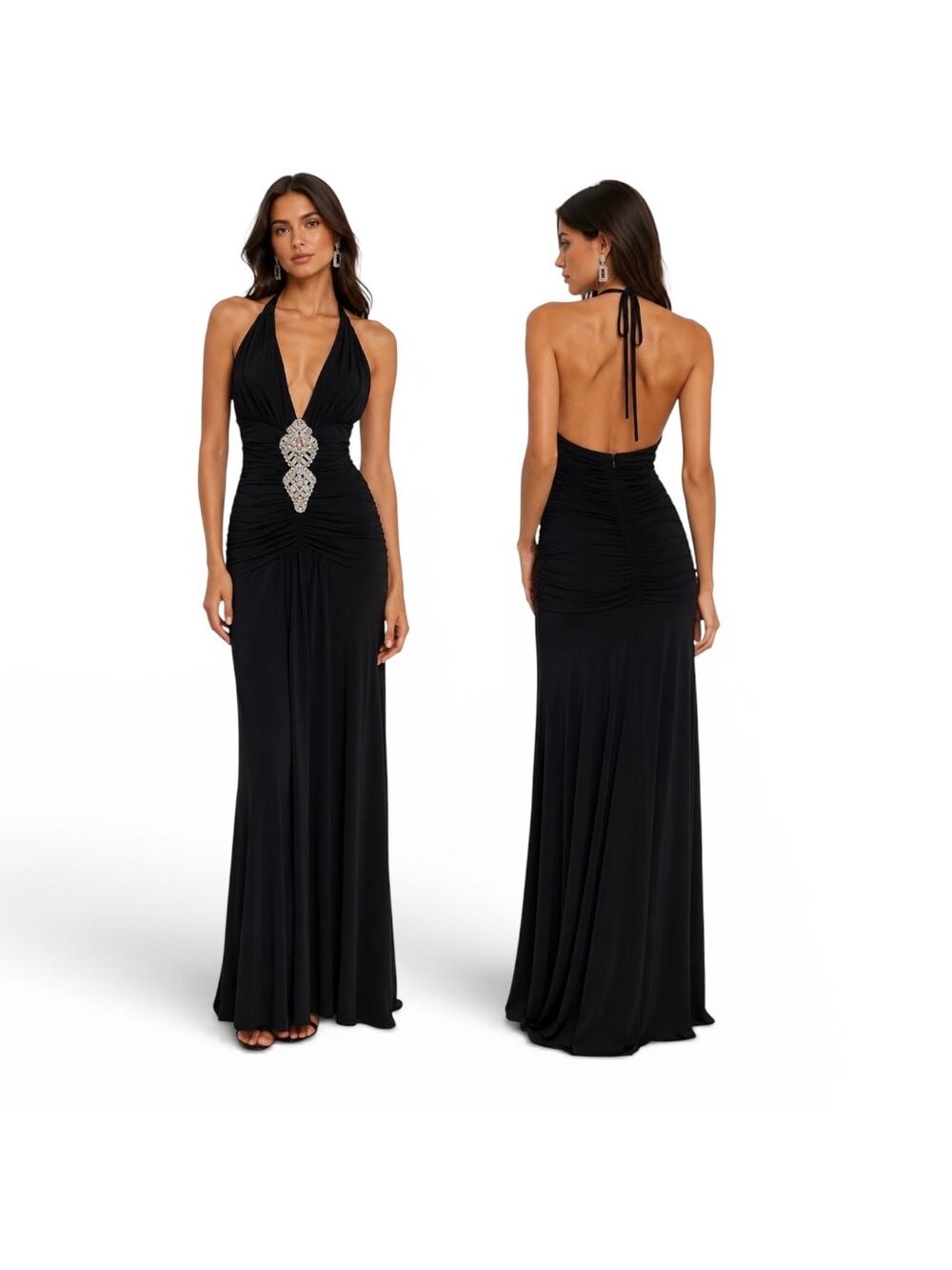 Vintage Cache Black Halter Maxi Dress with Center Embellishment - Picture 10 of 10